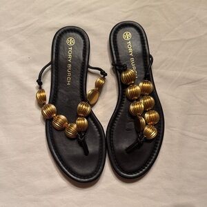 Tory Burch Black Sandals with Gold Accents
